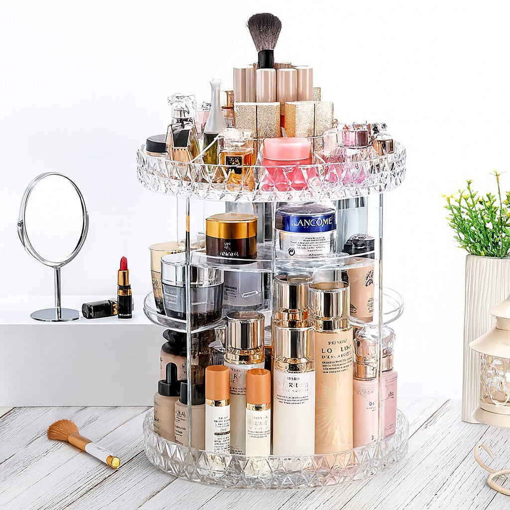 360° Rotating Crystal Makeup Organizer