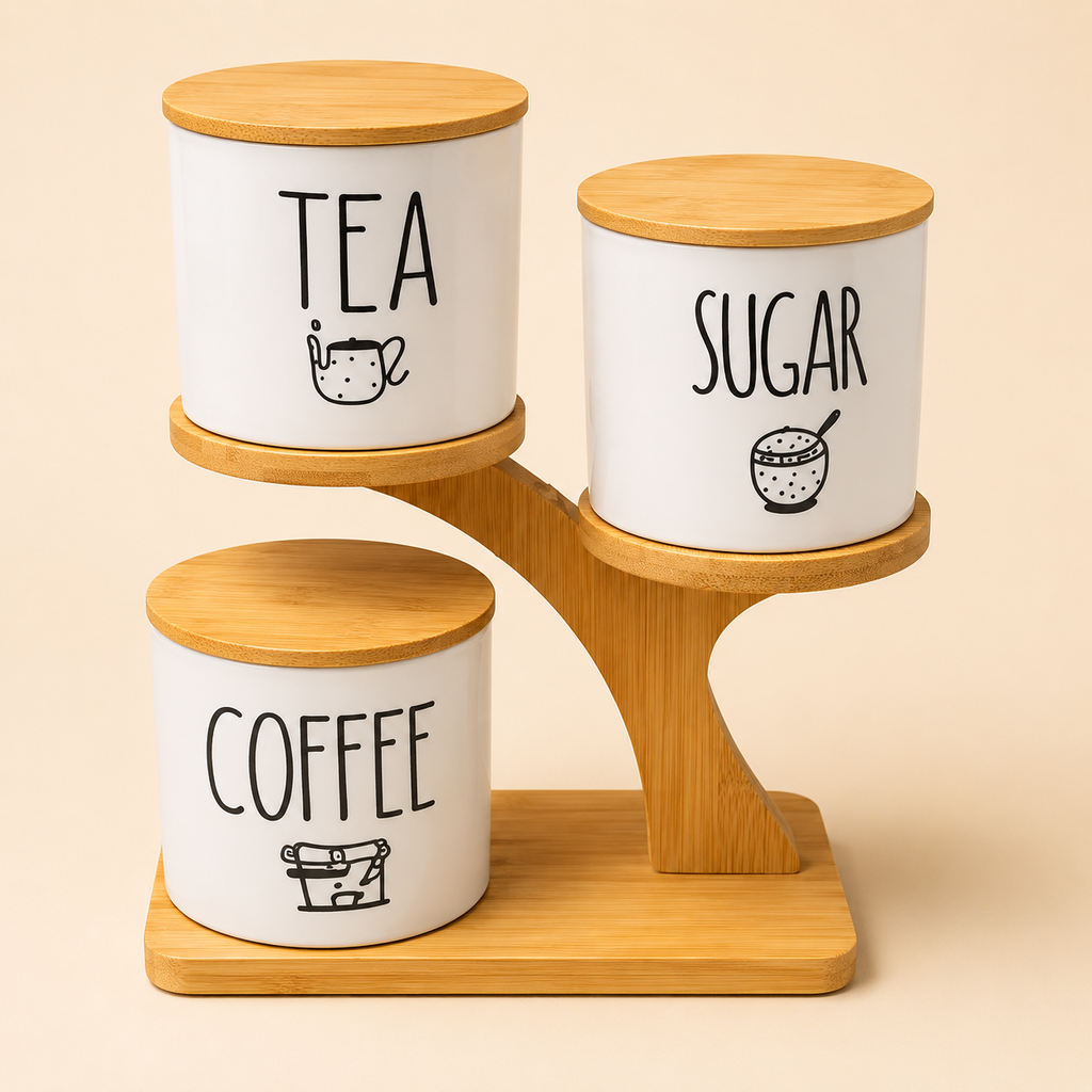 Tea Coffee Sugar White Porcelain Jars Set 3-Pieces