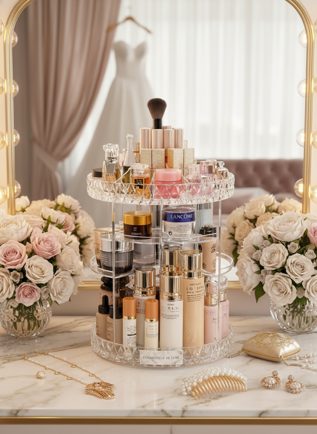 منظم مكياج كريستالي دوار 360 درجة