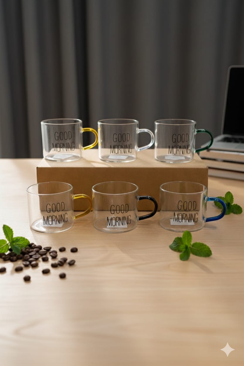 Good Morning Coffee Cups Set – 6 Pcs