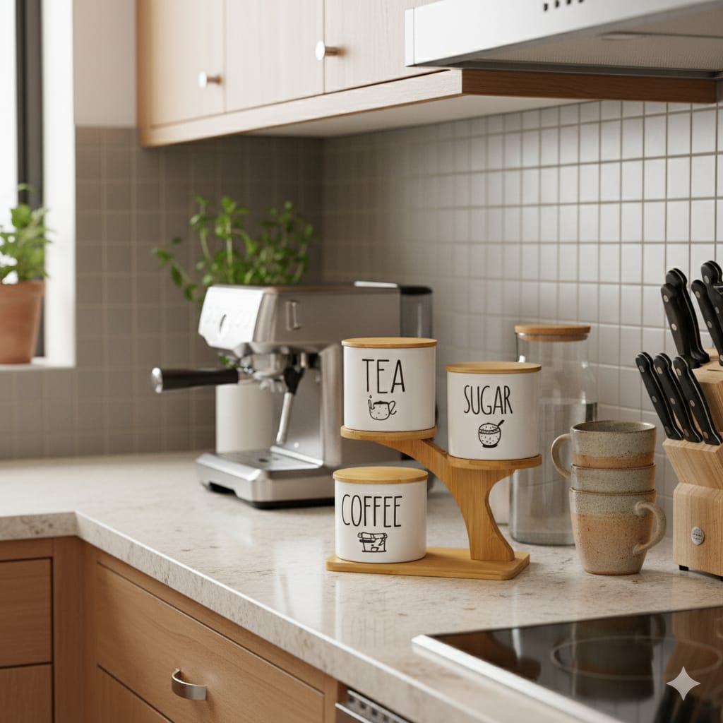 Tea Coffee Sugar White Porcelain Jars Set 3-Pieces