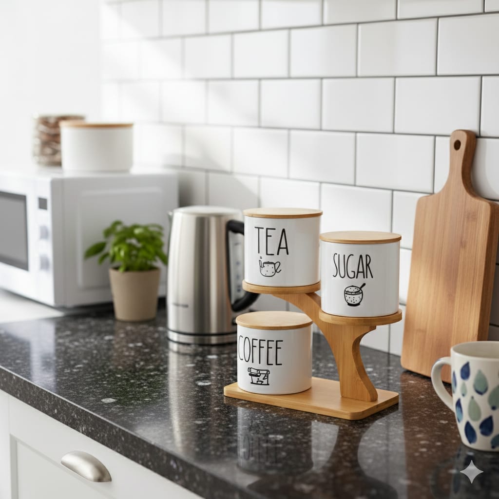 Tea Coffee Sugar White Porcelain Jars Set 3-Pieces