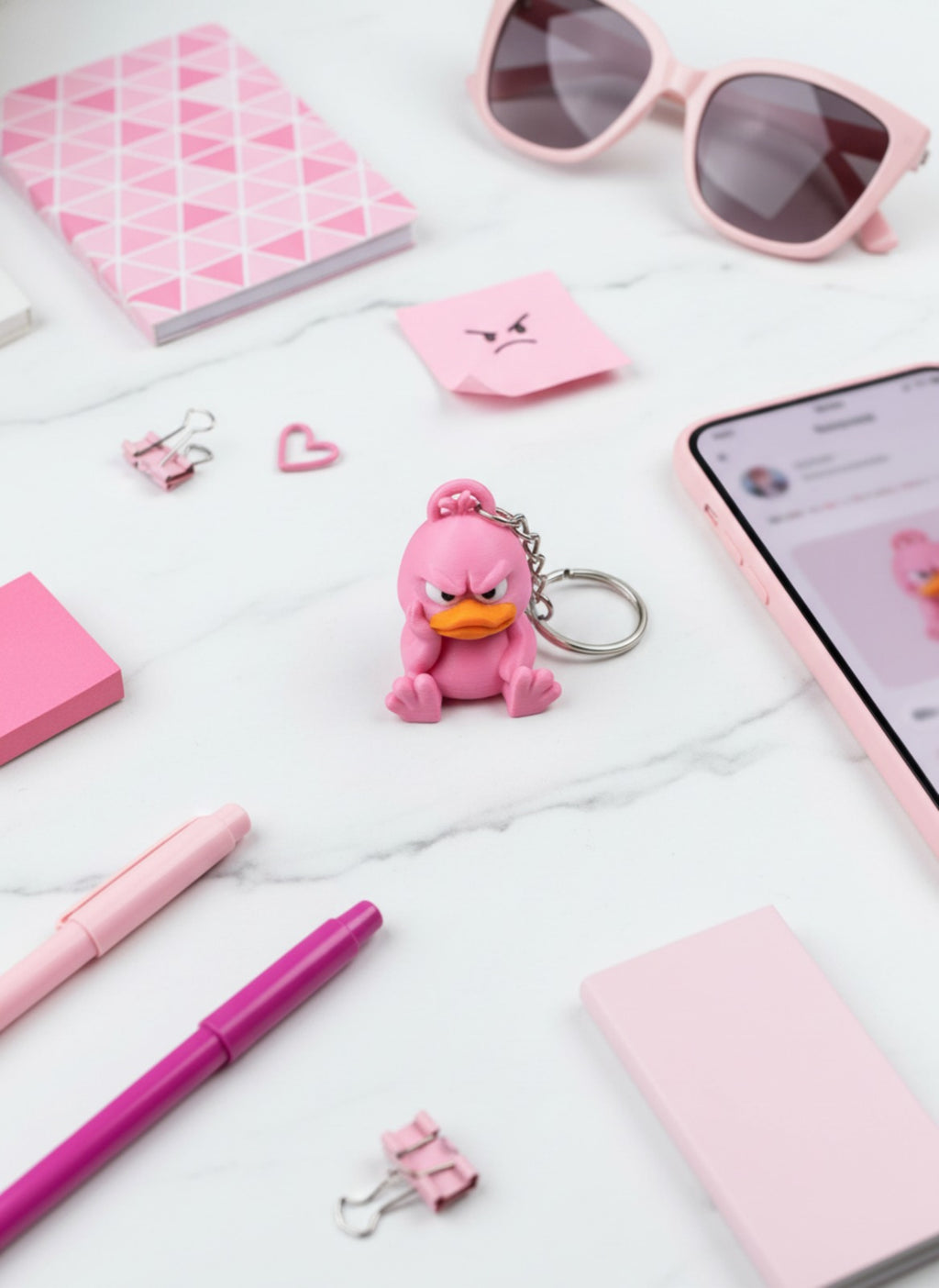 Pink Angry Duck Keychain