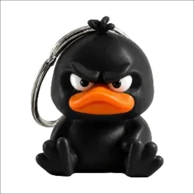 Black Angry Duck keychain on white background